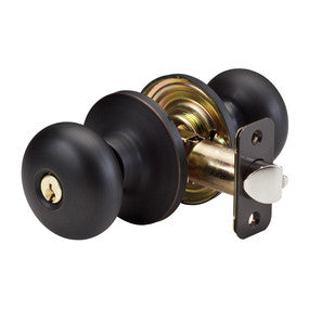 Biscuit Style Knob Entry Door Lock (KW1) Aged Bronze -by Master Lock