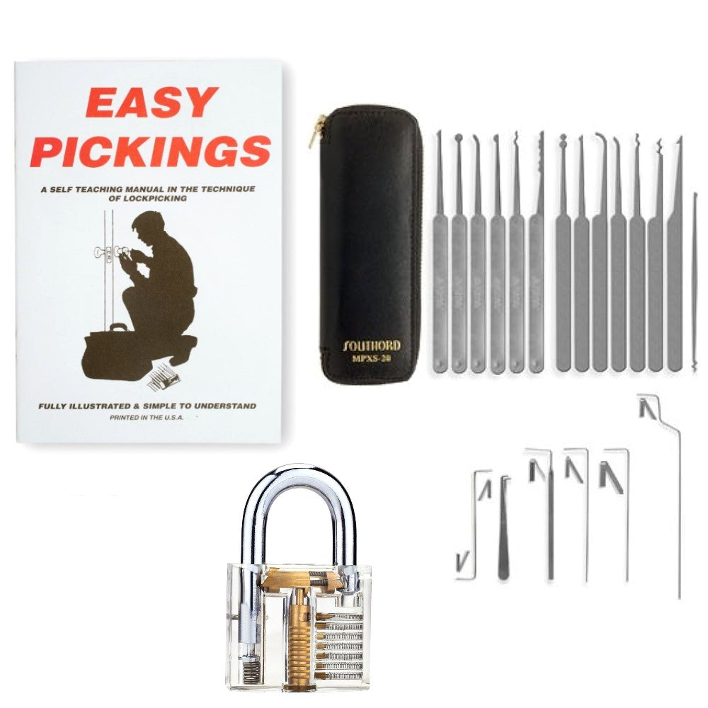 Starter Kit 20 Piece Pick Set & Clear Practice Padlock Set