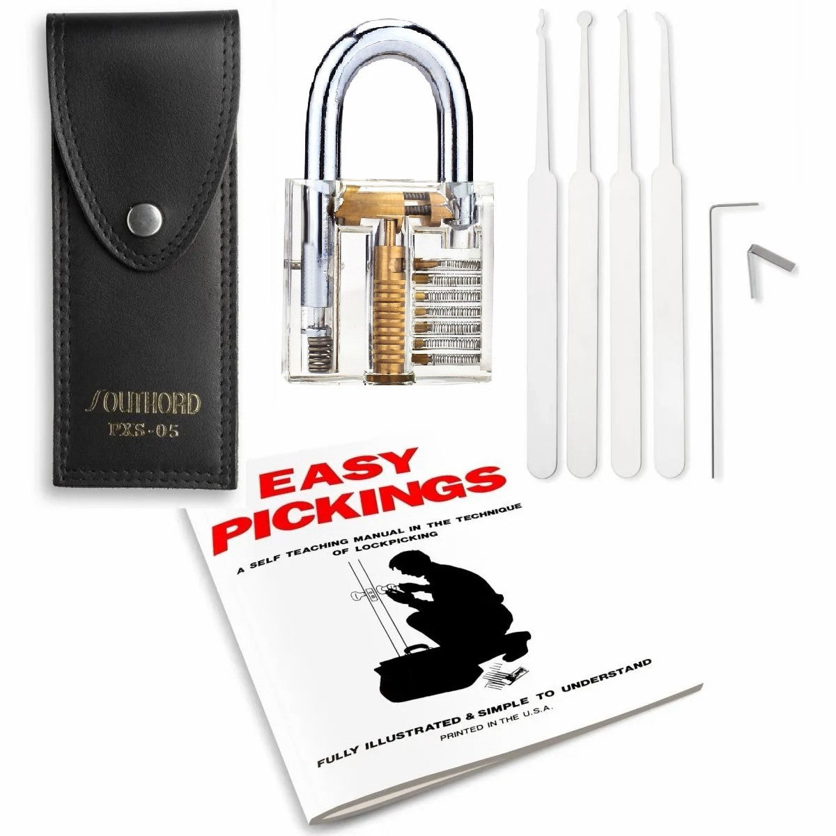 SPECIAL: Starter Kit 5 Piece Pick Set & Clear Practice Padlock Set